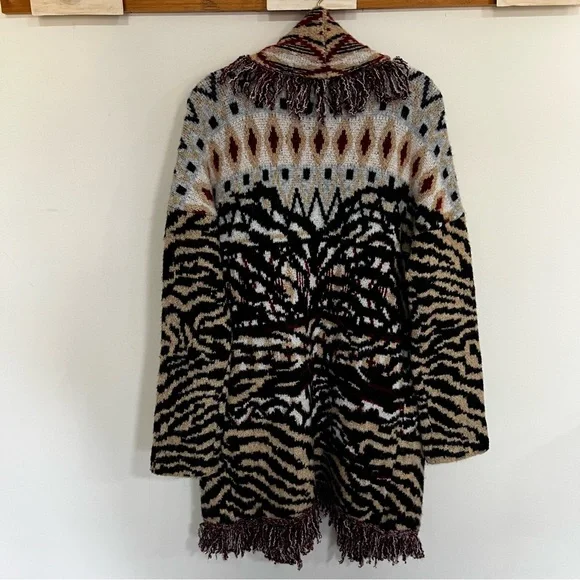 By Anthropologie Paloma Fringed Animal Print Cardigan Sweater - Picture 11 of 16